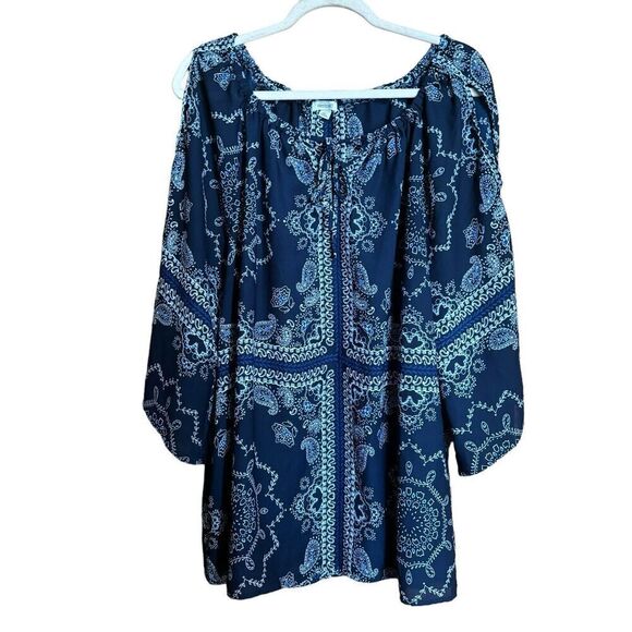 Westport Top Womens 1X Multicolor Paisley Print Boho Cold Shoulder Blouse Ladies - Picture 1 of 9